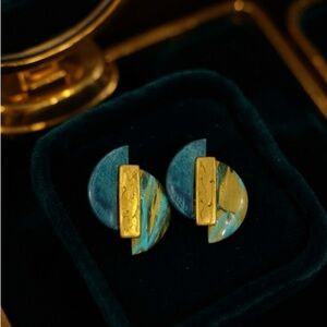 Blue and Gold Artistic Earrings